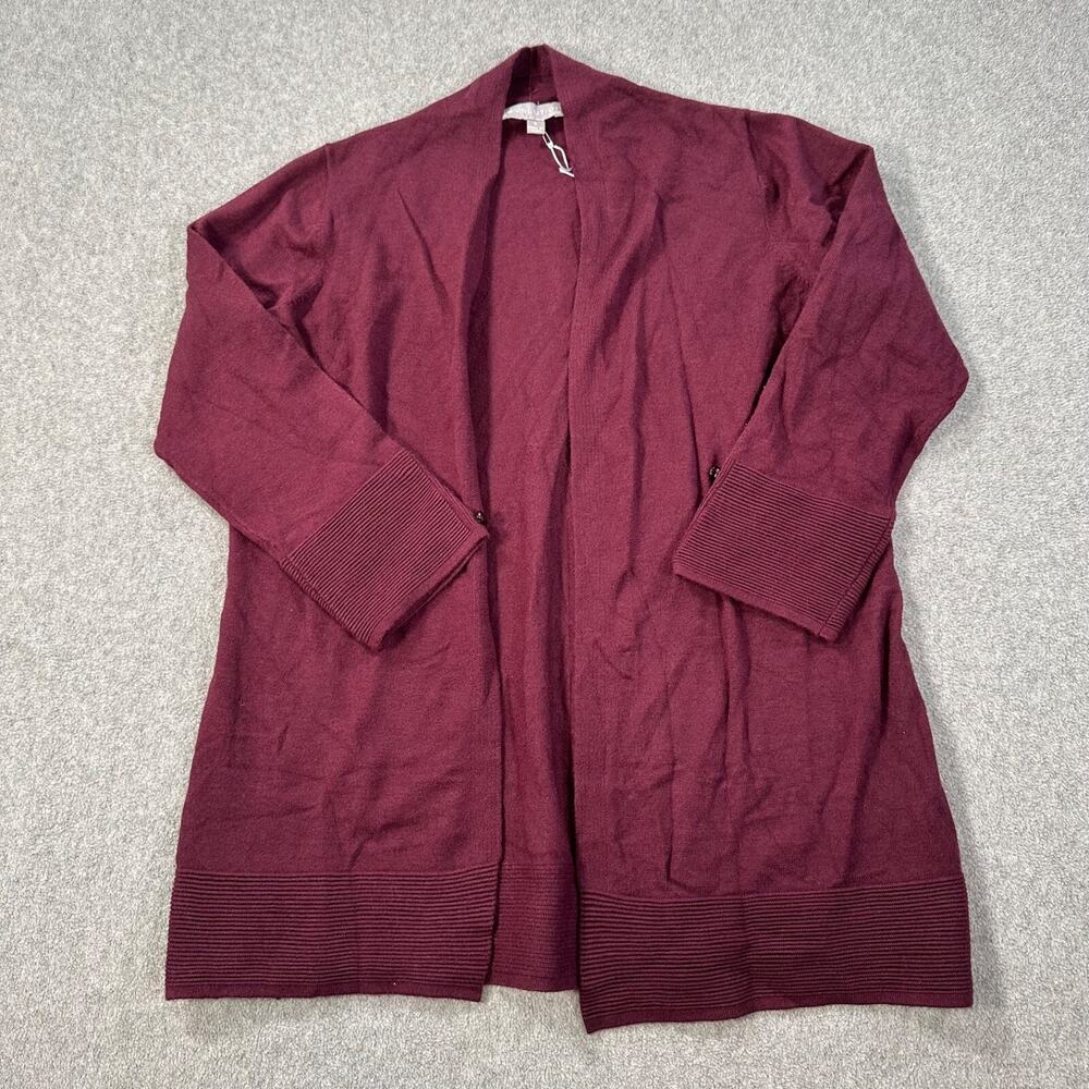 Evolution by Cyrus Open Front Cardigan Sweater Burgundy Size Small 3/4 Sleeve